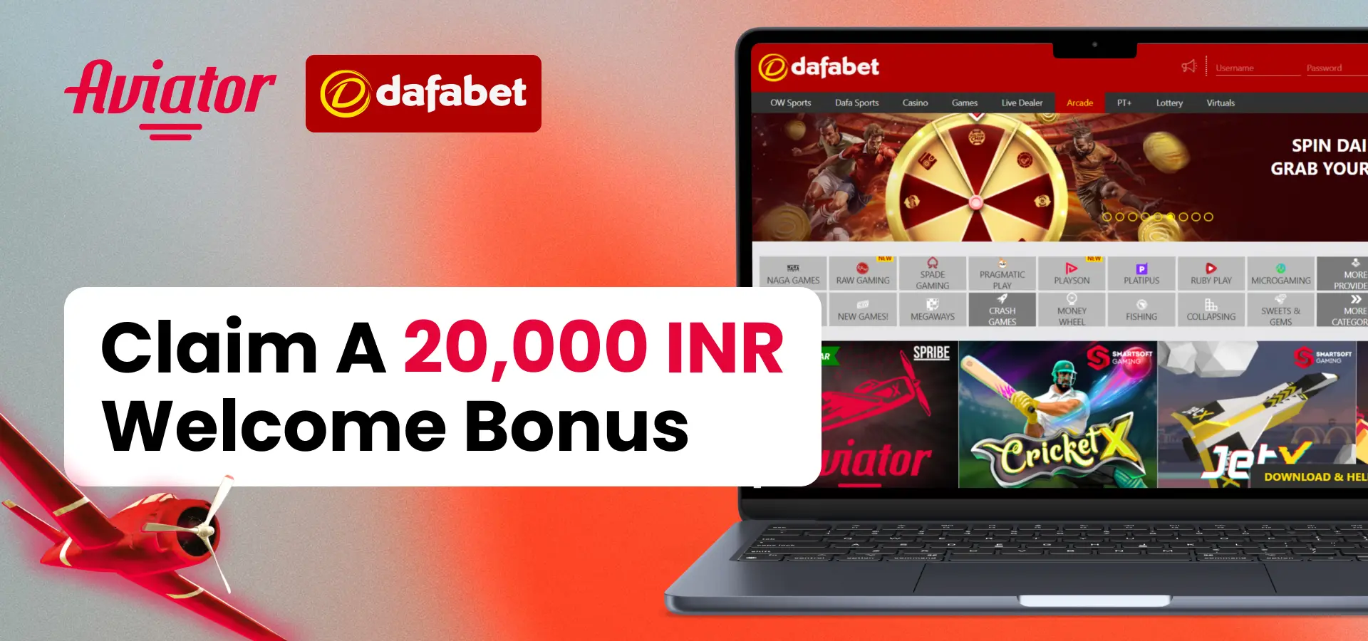 Welcome bonus at Dafabet casino for Aviator game